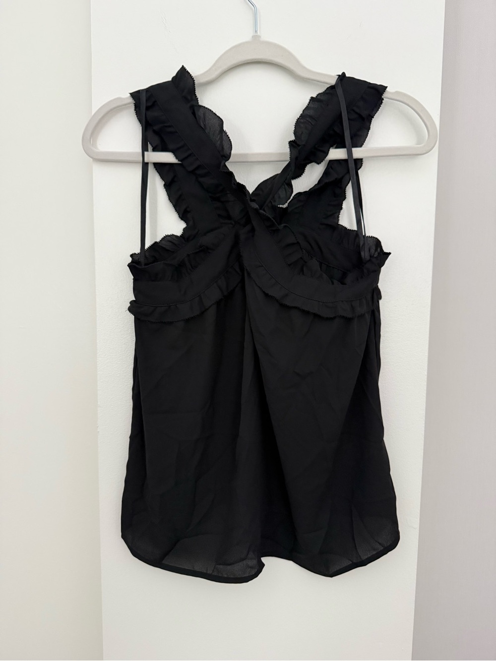 Black Ruffle-Trim Crossback Tank Top